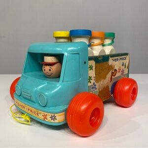 Vintage Fisher-Price 1965 Milk Wagon Pull Toy #131 Action & Bell Working